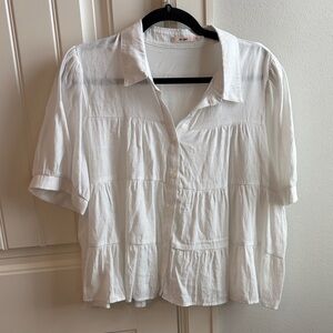 Tiered White Button-Up Women's Top